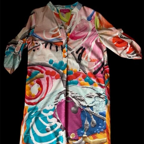 Canadian Designer Claire Desjardins Tab Sleeve Abstract Art Popover Shirt Dress - Picture 2 of 8